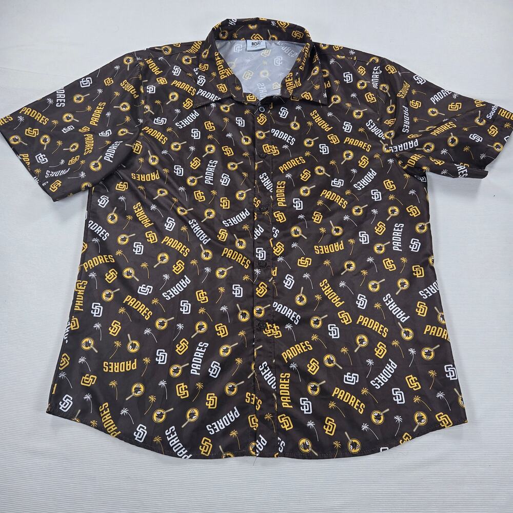 San Diego Padres Swinging Friar Short Sleeve Button Down Hawaiian Shirt Size XL